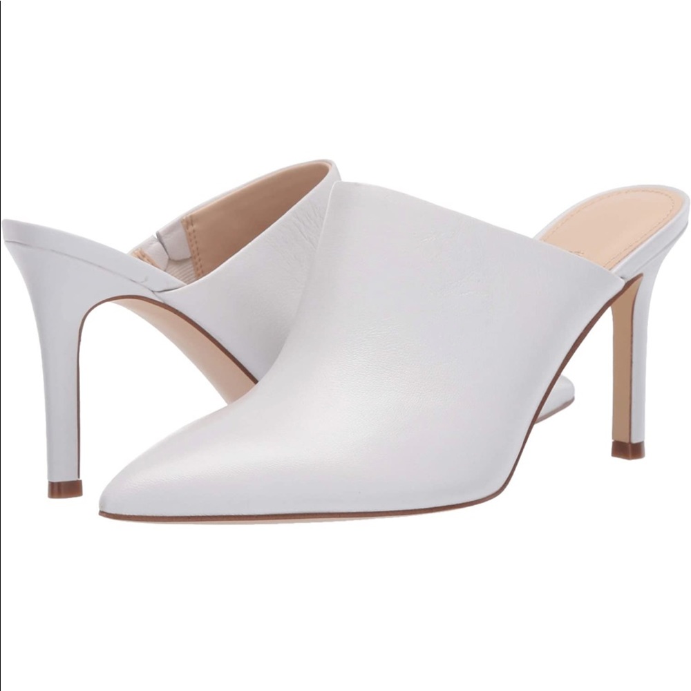 Nine West Karyta Heeled Slip On Mules in White Bridal Heels NIB